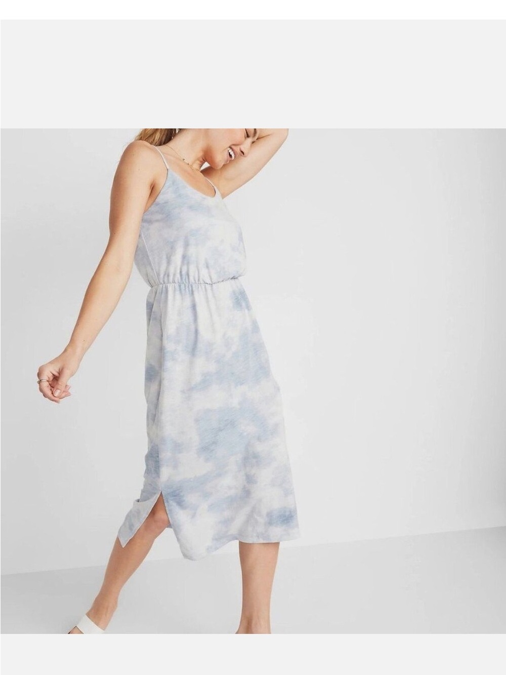 Old Navy Light Blue Tie-Dye Spaghetti Strap Midi Dress. Coastal cottagecore